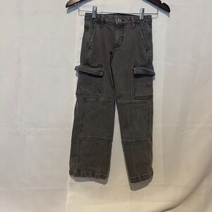 Art Class Dark Grey Wide Leg Cargo Jeans, Adjustable Waist Pants, Girl's Size 7